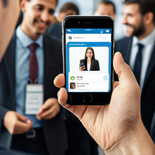 Home 4 **
A person sharing a digital business card via smartphone at a conference. The focus should be on the positive impression and ease of sharing. Background should be a modern conference setting.
Prompt: *Person sharing digital business card on smartphone at conference, modern setting, positive impression.*
**