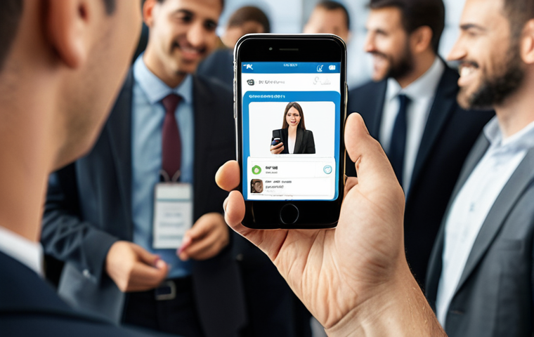 **
A person sharing a digital business card via smartphone at a conference. The focus should be on the positive impression and ease of sharing. Background should be a modern conference setting.
Prompt: *Person sharing digital business card on smartphone at conference, modern setting, positive impression.*
**